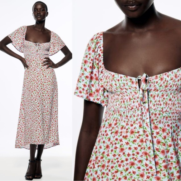 Zara Dresses & Skirts - ZARA Bitsy Floral Jardin Print Milkmaid Midi Dress M